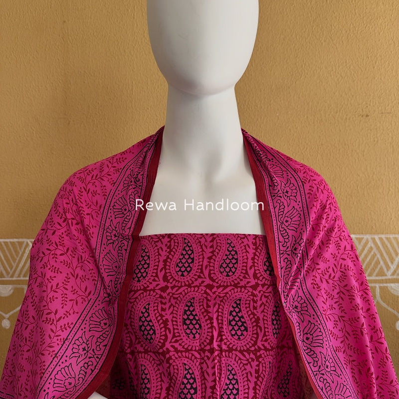 Fuchsia Pink-Black Bagh Print Cotton Suit BGCSJ0129