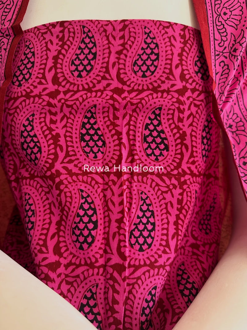 Fuchsia Pink-Black Bagh Print Cotton Suit BGCSJ0129