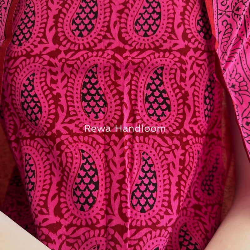 Fuchsia Pink-Black Bagh Print Cotton Suit BGCSJ0129