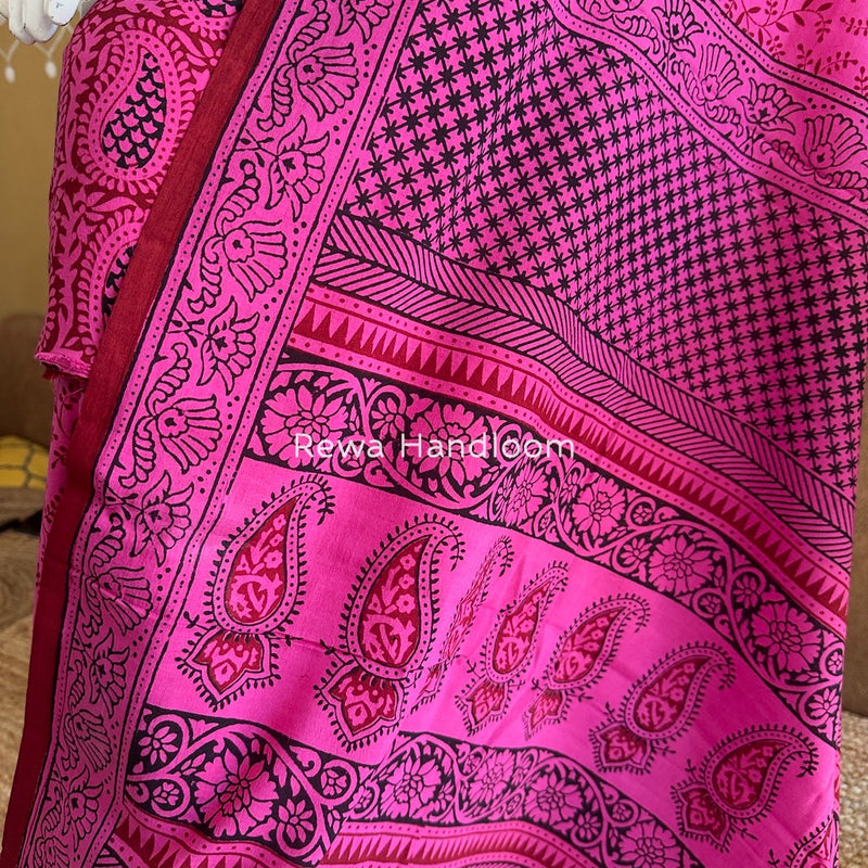 Fuchsia Pink-Black Bagh Print Cotton Suit BGCSJ0129