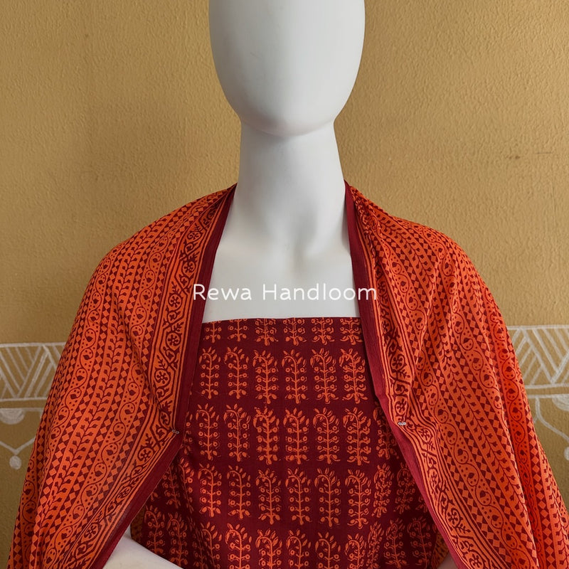 Maroon-Orange Bagh Print Cotton Suit BGCSJ0184