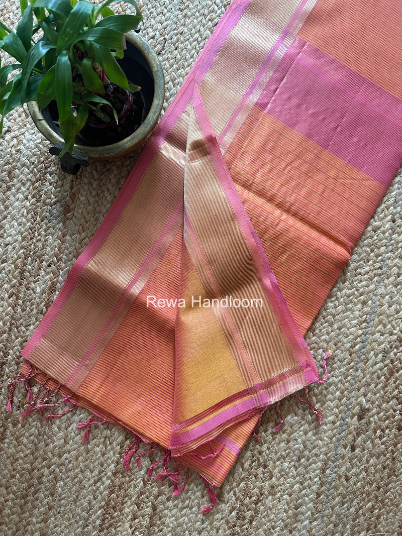 Exclusive Maheswari Self Checks Light Orange Saree MCS082