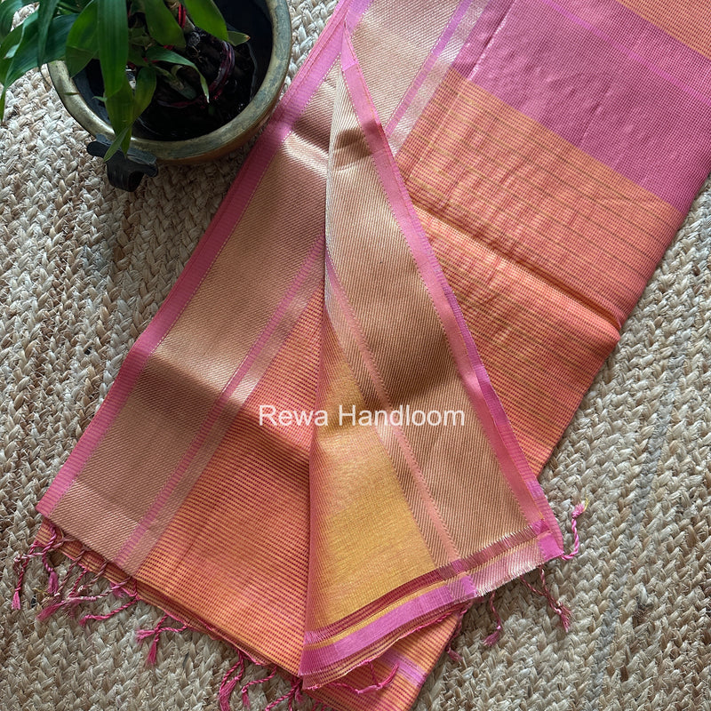 Exclusive Maheswari Self Checks Light Orange Saree MCS082