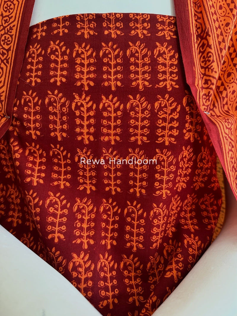 Maroon-Orange Bagh Print Cotton Suit BGCSJ0184