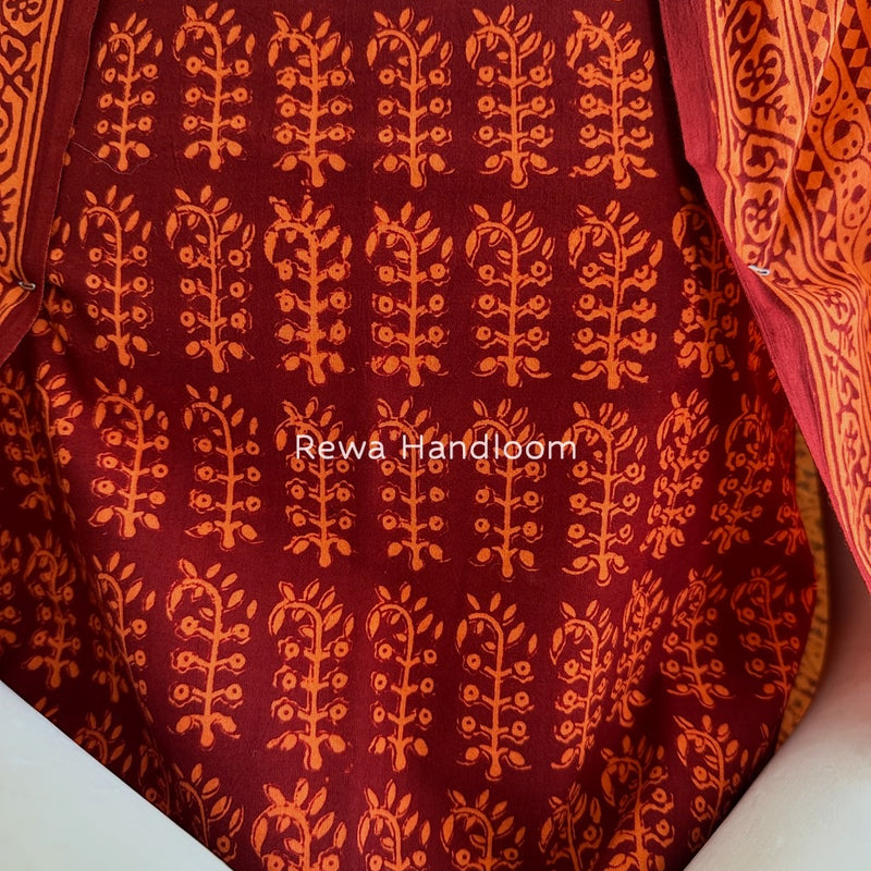 Maroon-Orange Bagh Print Cotton Suit BGCSJ0184