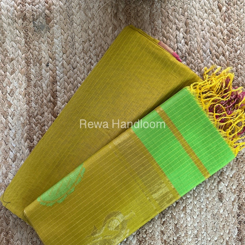 Maheshwari Mustard-Parrot Green Peacock Buta-Buti Top-Dupatta Set MS036