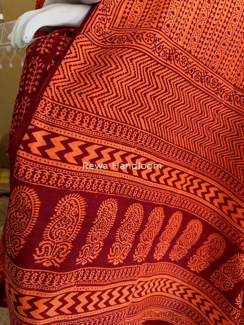 Maroon-Orange Bagh Print Cotton Suit BGCSJ0184