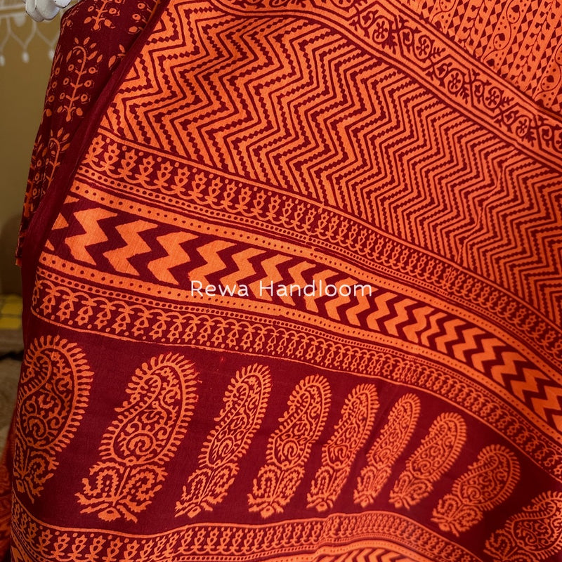 Maroon-Orange Bagh Print Cotton Suit BGCSJ0184