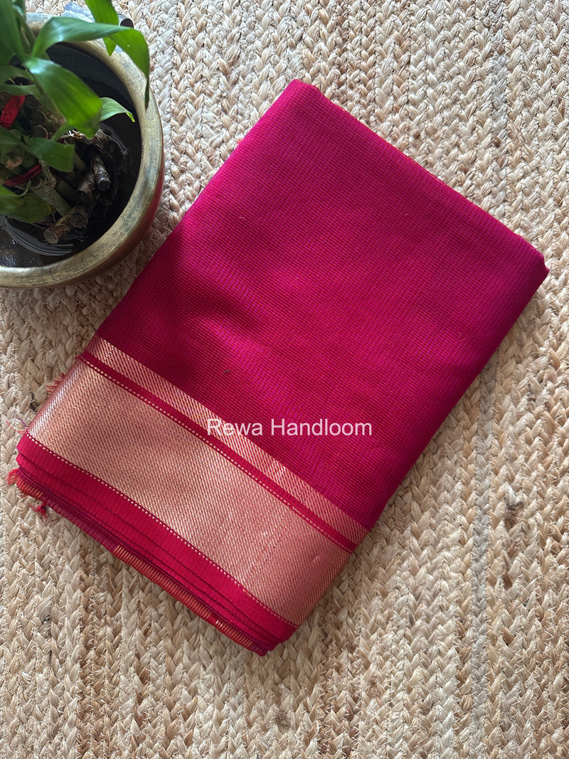 Exclusive Maheswari Self Checks Rani Pink Saree MCS080