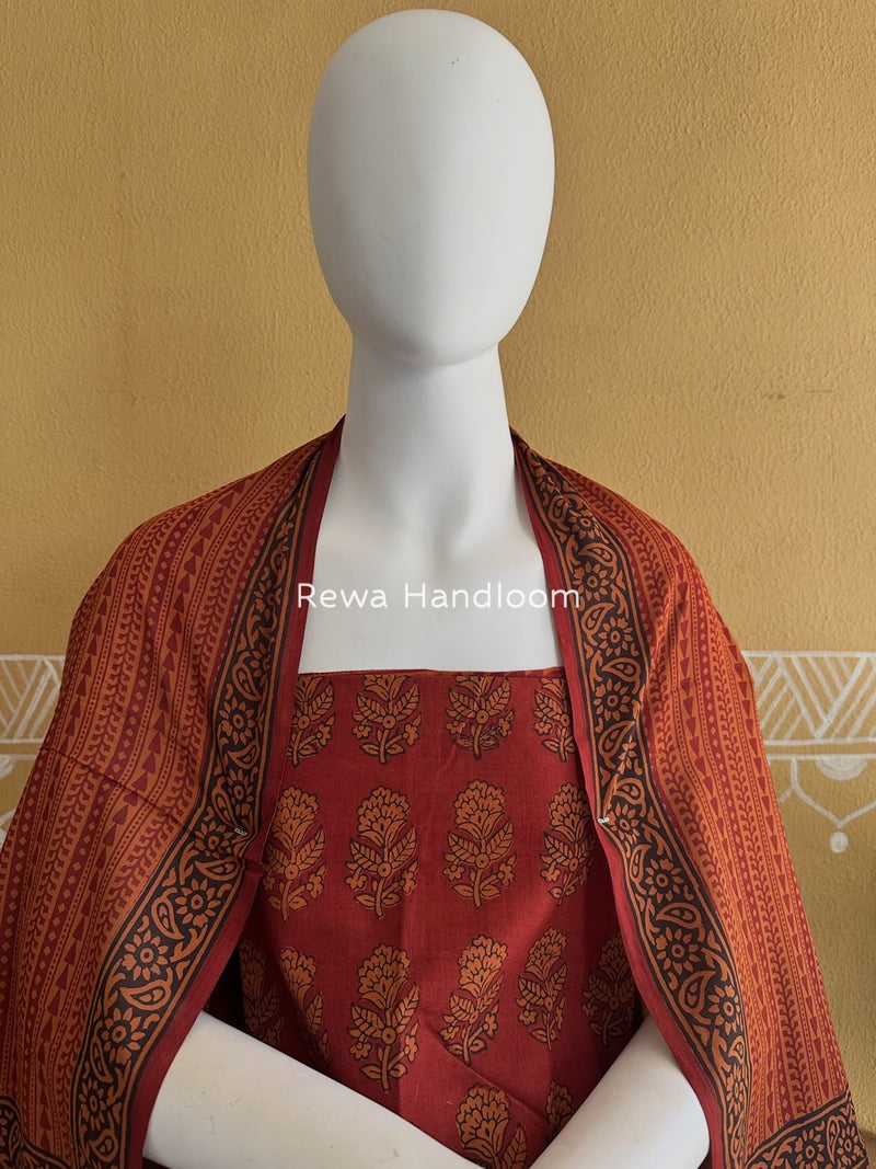 Maroon-Orange Bagh Print Cotton Suit BGCSJ0152