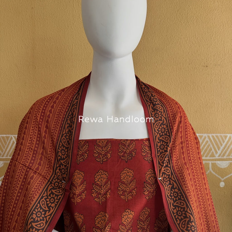 Maroon-Orange Bagh Print Cotton Suit BGCSJ0152