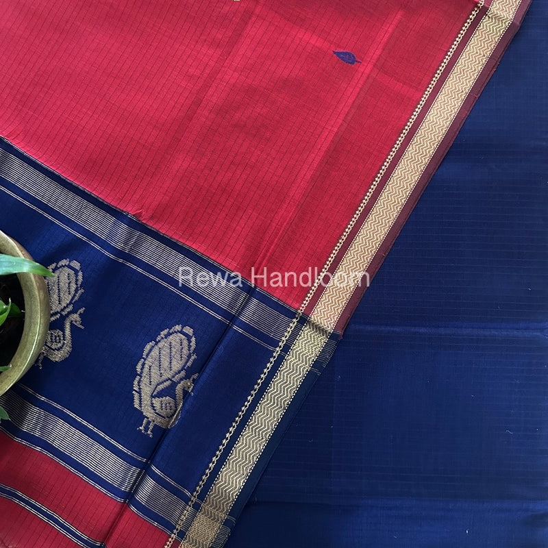 Maheshwari Blue-Red Motifs Top-Dupatta Set MS0110