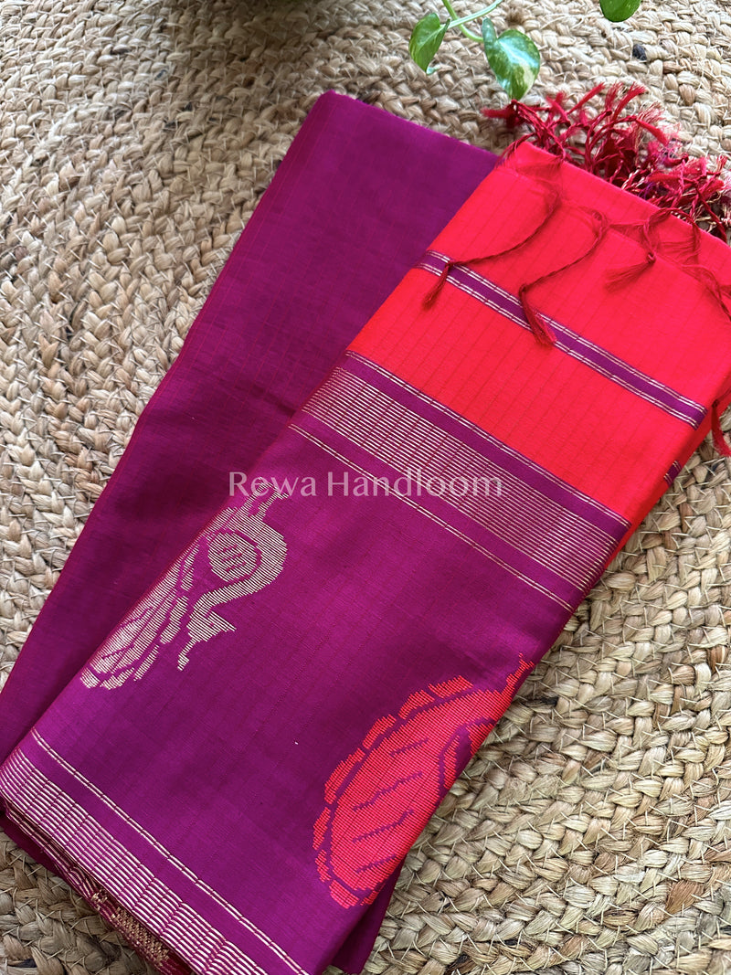Maheshwari Magenta-Red Peacock Buta-Buti Top-Dupatta Set BTP013