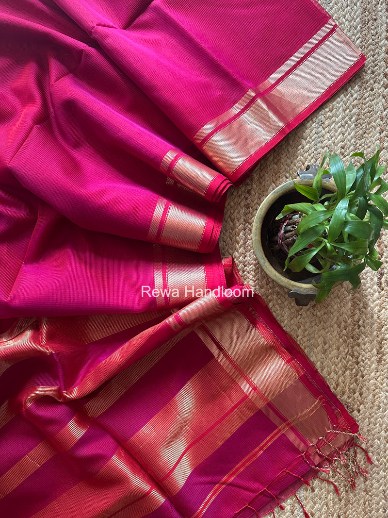 Exclusive Maheswari Self Checks Rani Pink Saree MCS080