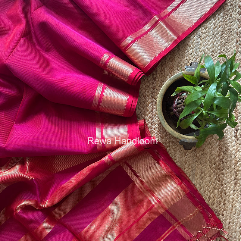 Exclusive Maheswari Self Checks Rani Pink Saree MCS080
