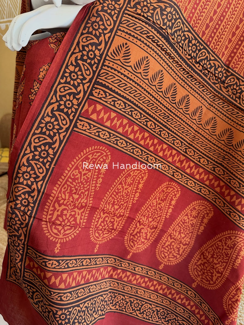 Maroon-Orange Bagh Print Cotton Suit BGCSJ0152