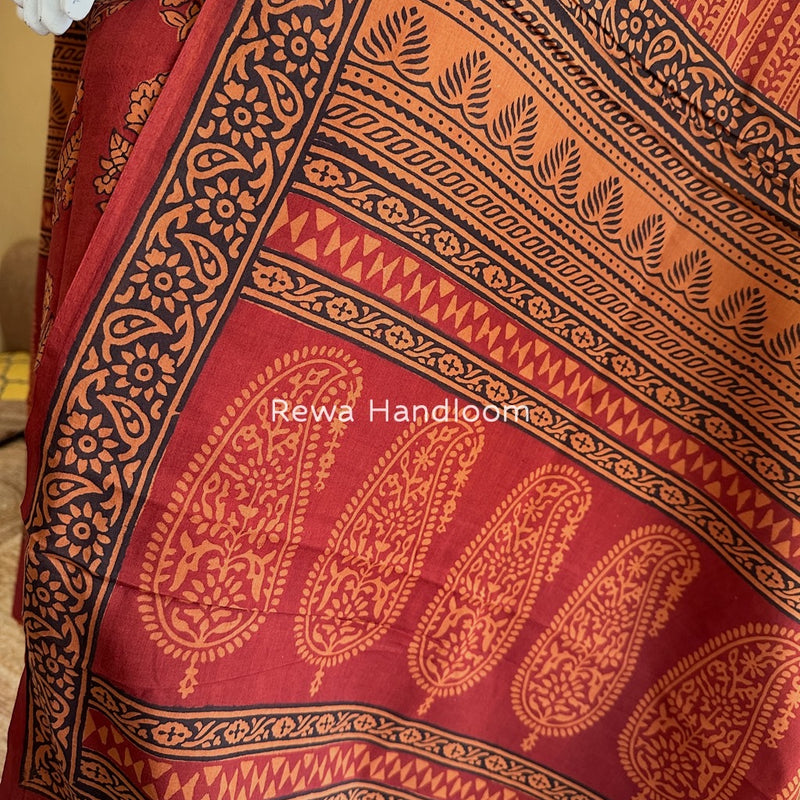 Maroon-Orange Bagh Print Cotton Suit BGCSJ0152