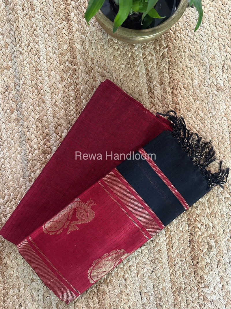 Maheshwari Maroon-Black Motifs Top-Dupatta Set MS060