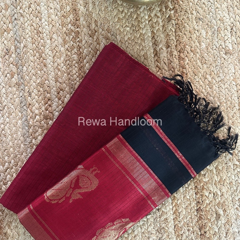 Maheshwari Maroon-Black Motifs Top-Dupatta Set MS060