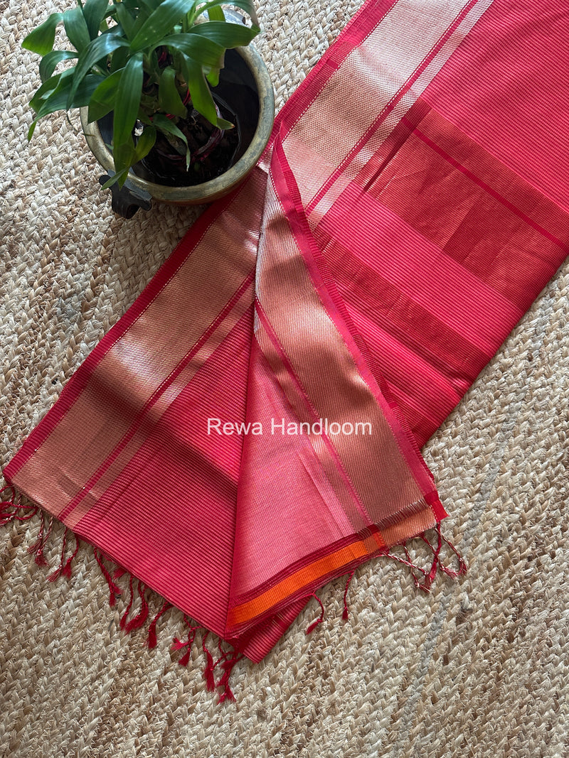 Exclusive Maheswari Self Checks Peach Saree MCS081