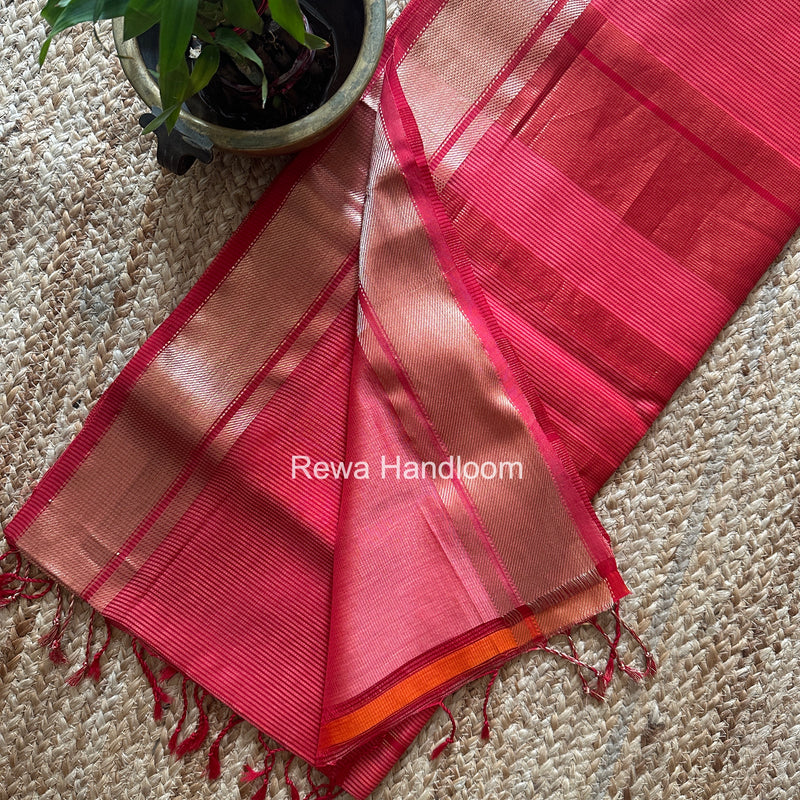 Exclusive Maheswari Self Checks Peach Saree MCS081
