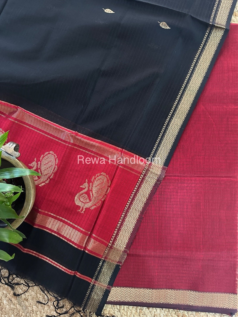 Maheshwari Maroon-Black Motifs Top-Dupatta Set MS060