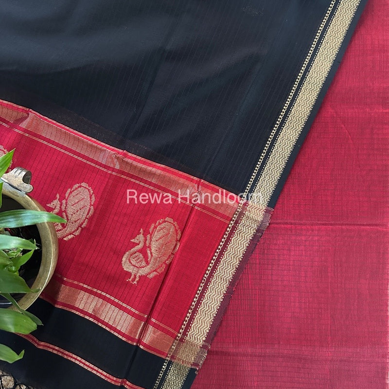 Maheshwari Maroon-Black Motifs Top-Dupatta Set MS060