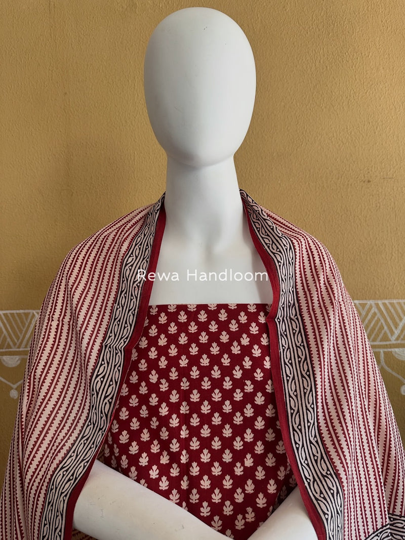 Red-White Bagh Print Cotton Suit BGCSJ0167