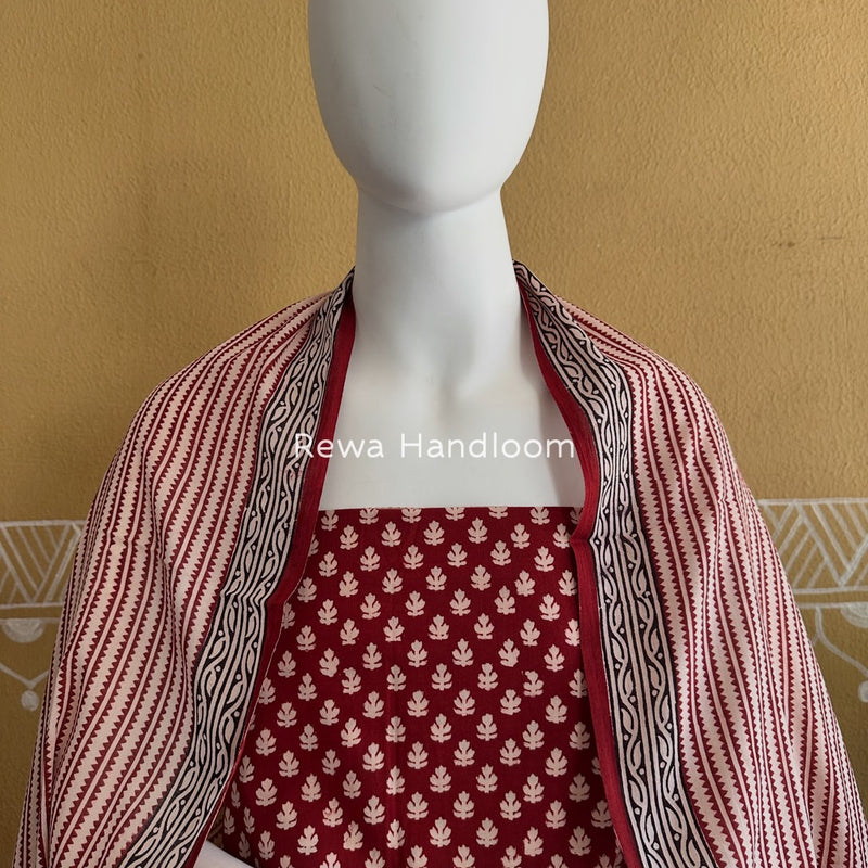 Red-White Bagh Print Cotton Suit BGCSJ0167