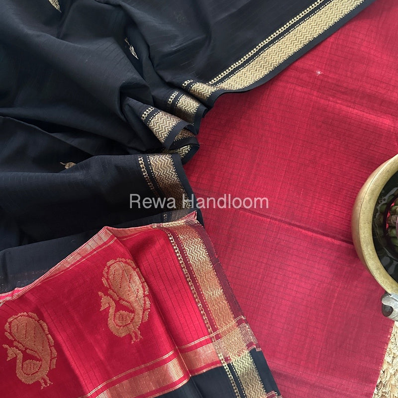 Maheshwari Maroon-Black Motifs Top-Dupatta Set MS060