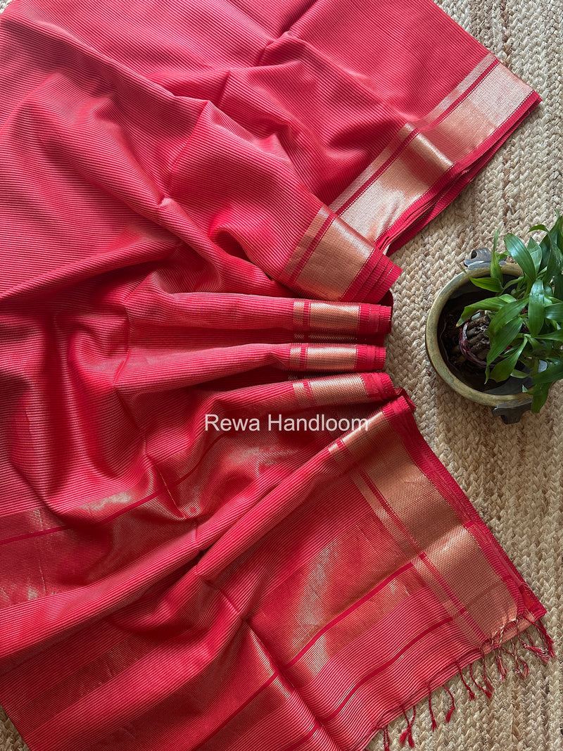 Exclusive Maheswari Self Checks Peach Saree MCS081