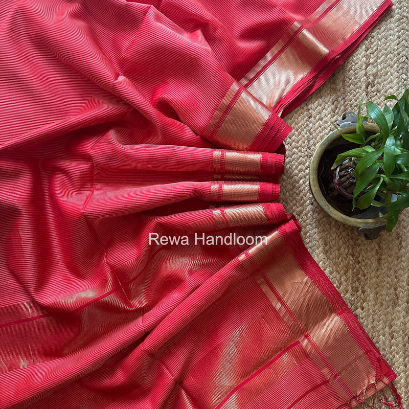 Exclusive Maheswari Self Checks Peach Saree MCS081