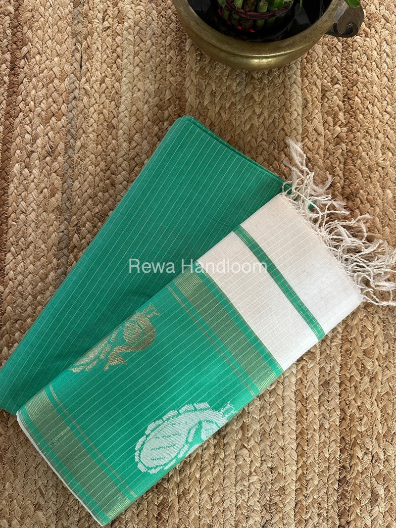 Maheshwari Sea Green-White Peacock Buta-Buti Top-Dupatta Set MS056