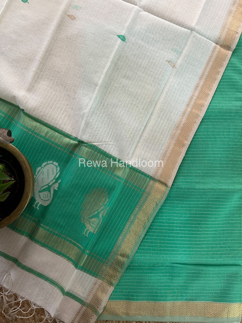 Maheshwari Sea Green-White Peacock Buta-Buti Top-Dupatta Set MS056