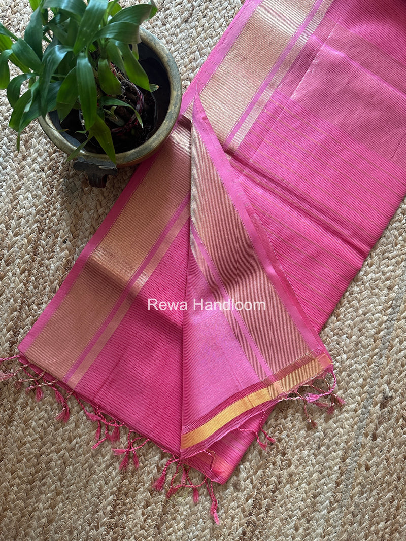 Exclusive Maheswari Self Checks Pink Saree MCS079