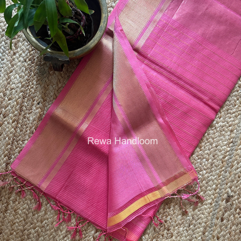 Exclusive Maheswari Self Checks Pink Saree MCS079