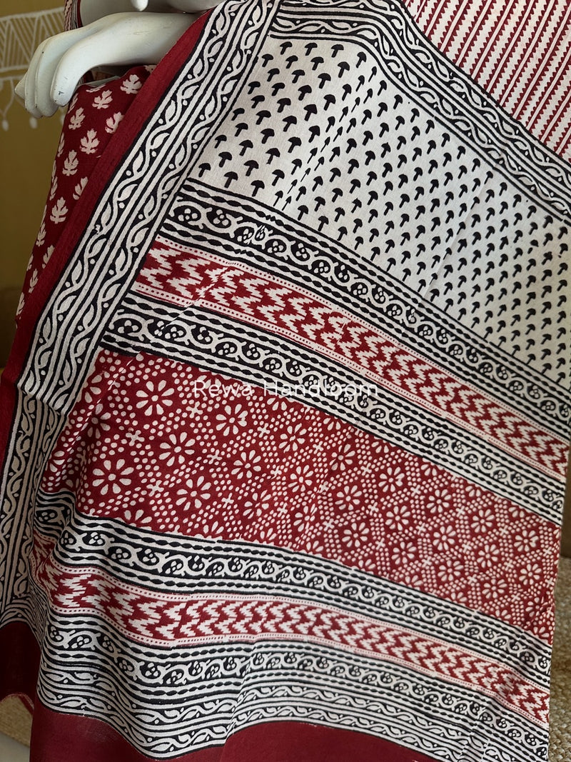 Red-White Bagh Print Cotton Suit BGCSJ0167