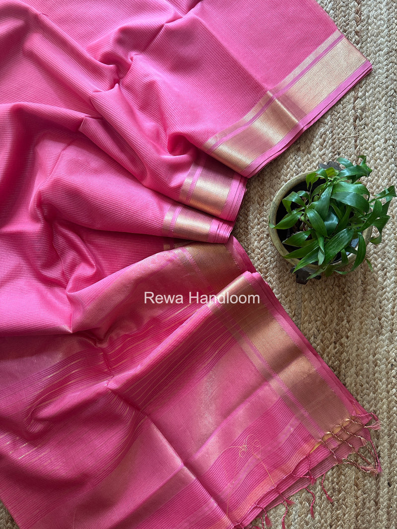 Exclusive Maheswari Self Checks Pink Saree MCS079