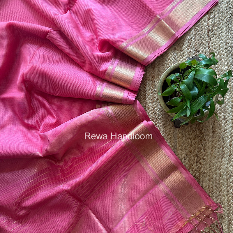 Exclusive Maheswari Self Checks Pink Saree MCS079