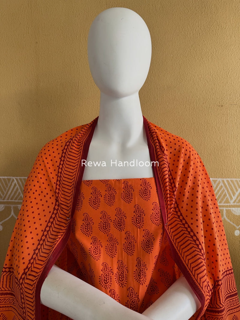 Orange Bagh Print Cotton Suit BGCSJ0153