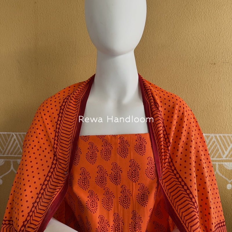 Orange Bagh Print Cotton Suit BGCSJ0153