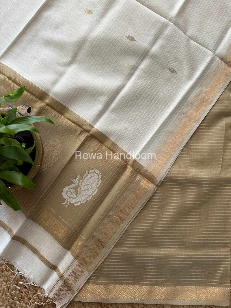 Maheshwari Beige-White Motifs Top-Dupatta Set MS0128