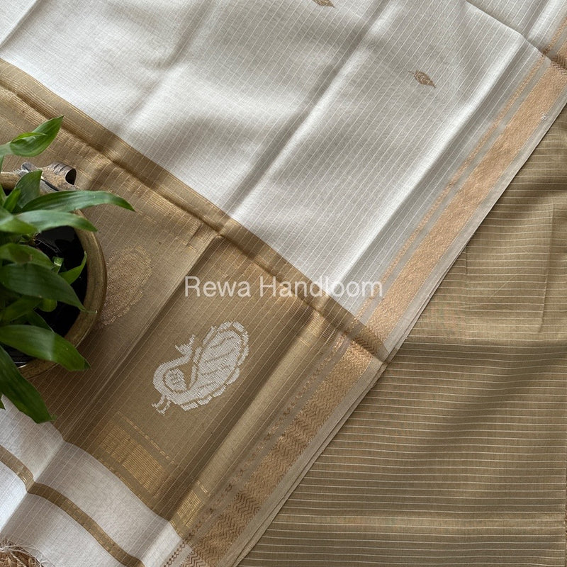 Maheshwari Beige-White Motifs Top-Dupatta Set MS0128