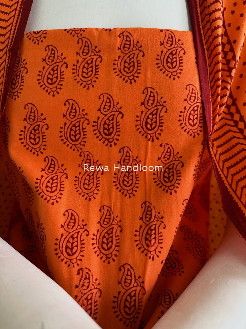 Orange Bagh Print Cotton Suit BGCSJ0153