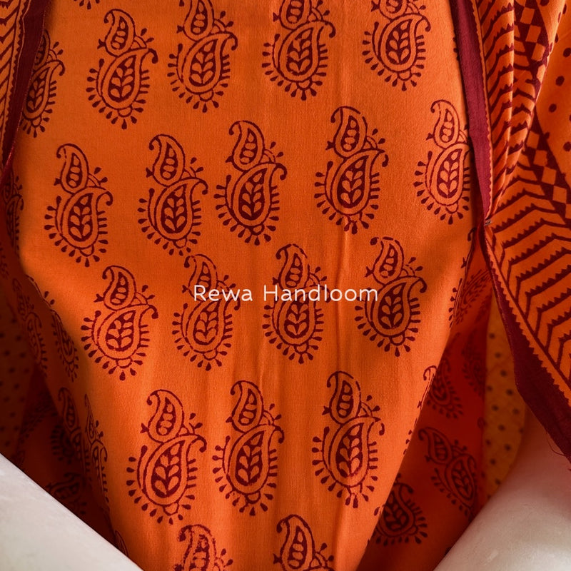 Orange Bagh Print Cotton Suit BGCSJ0153