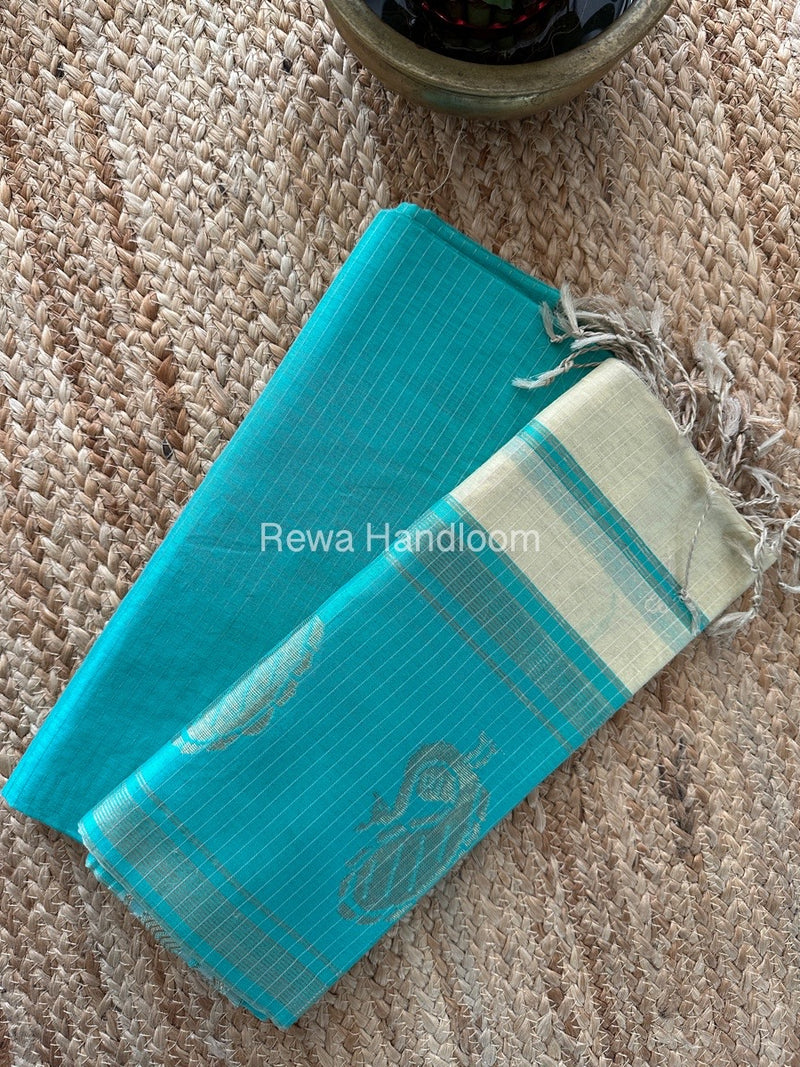 Maheshwari Sky Blue-Off White Motifs Top-Dupatta Set MS073