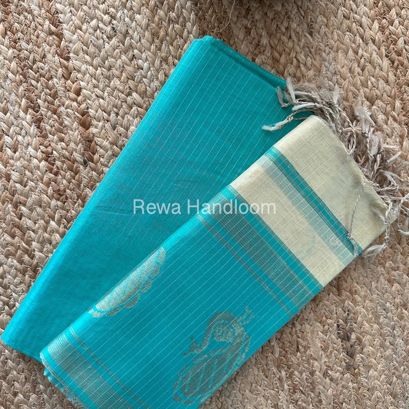 Maheshwari Sky Blue-Off White Motifs Top-Dupatta Set MS073