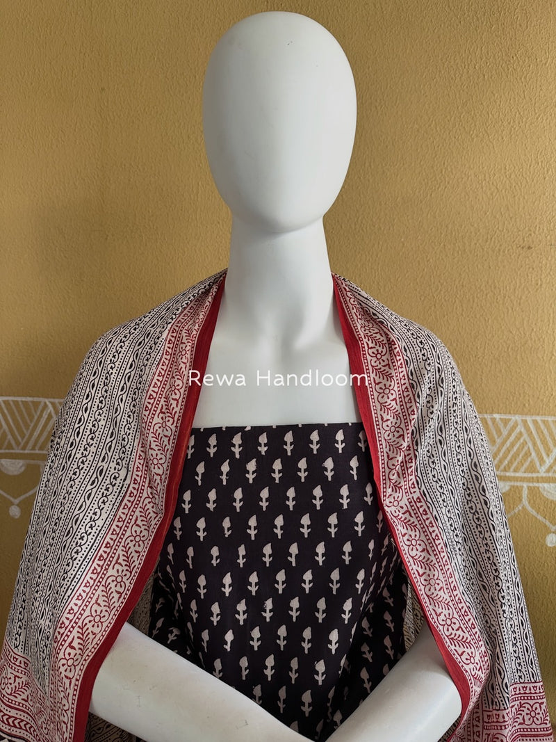 Black-White Bagh Print Cotton Suit BGCSJ0150