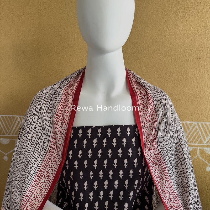 Black-White Bagh Print Cotton Suit BGCSJ0150