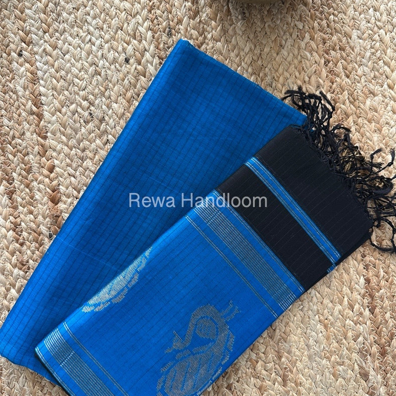 Maheshwari Dark Blue-Black Motifs Top-Dupatta Set MS035